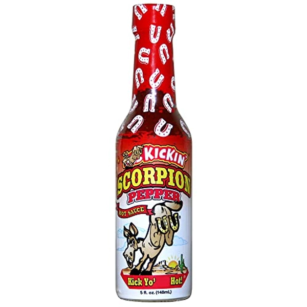 KICKIN' Scorpion Pepper Hot Sauce - 5 oz - Gourmet Hot Sauce for Chicken Wings and Breakfast Burritos–Perfect Stocking Stuffers or Christmas Gifts for the Hot Sauce Fan-Try if you Dare! - Scorpion Pepper - 5 Fl Oz (Pack of 1)