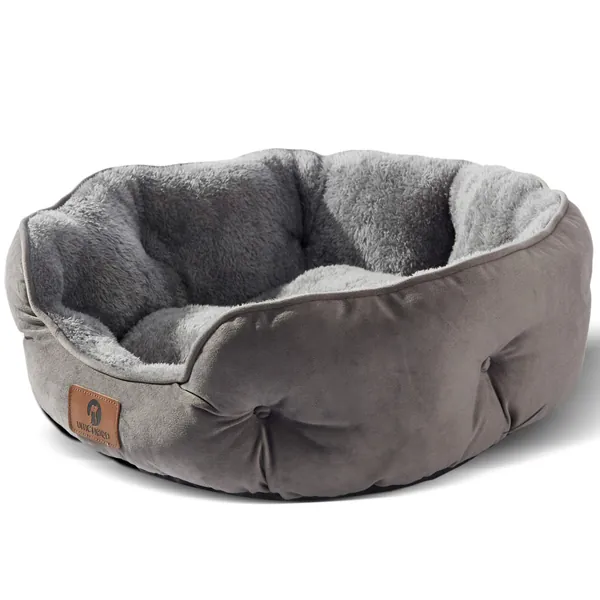 Asvin Dog Bed, Cat Beds for Indoor Cats, Pet Bed for Puppy and Kitty, Extra Soft & Machine Washable with Anti-Slip & Water-Resistant Oxford Bottom - Medium (Pack of 1) Grey
