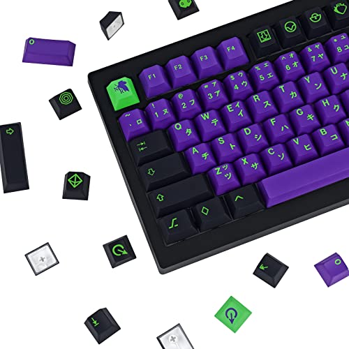 129 Touches Keycaps Eva PBT Cherry Profile Dye-Sublimation Adapté pour Clavier de Jeu Mécanique pour Cherry MX Switches Purple and Green Evangelion - Eva (Cherry)
