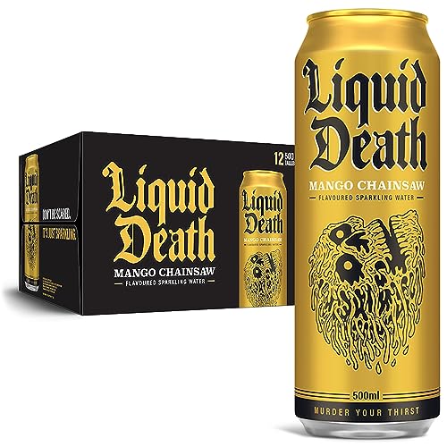 Liquid Death Sparkling Water, Mango Chainsaw 12 x 500 ml - Mango Chainsaw - Sparkling