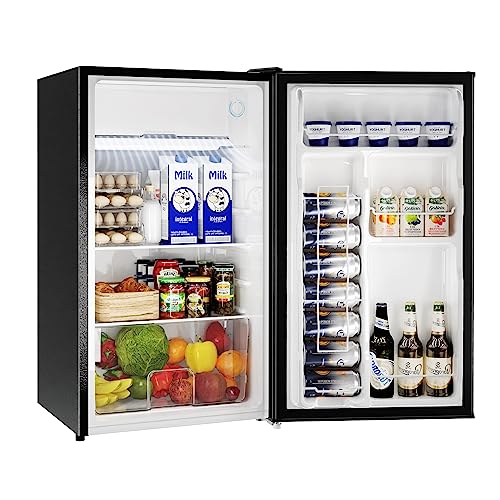 BANGSON Mini Fridge with Freezer, 3.2Cu.Ft, Single Door Small Refrigerator, Energy-efficient, Low Noise, Mini fridge for Bedroom Dorm and Office, Black… - Black
