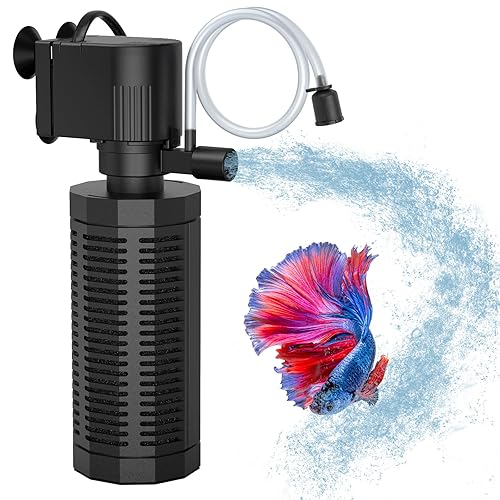 OQTTNEO Aquarium Internal Filter for 20-50 Gallons, Ultra-Quiet Fish Tank Filter Biochemical Filtration 320GPH Powerful Pump Submersible Aquarium Filter Tank Clear Air Supply (13W) - 13W