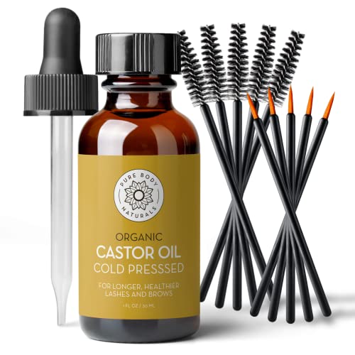 Pure Body Naturals Castor Oil for Eyelashes and Eyebrows - Brow and Lash Growth Serum - Organic Hexane Free Cold Pressed Unrefined - 1 fl oz - 1 Fl Oz (Pack of 1)