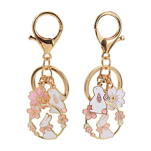 SOIMISS 2pcs Bunny Key Chain Cute Rabbit Pendant Key Ring Metal Car Key Holder Handbag Purse Wallet Hanging Charm Decors for Easter Party Favors Gifts