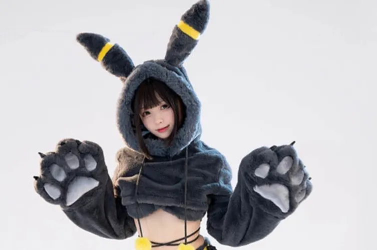 Umbreon Cropped Hoodie Set with Detachable Paws