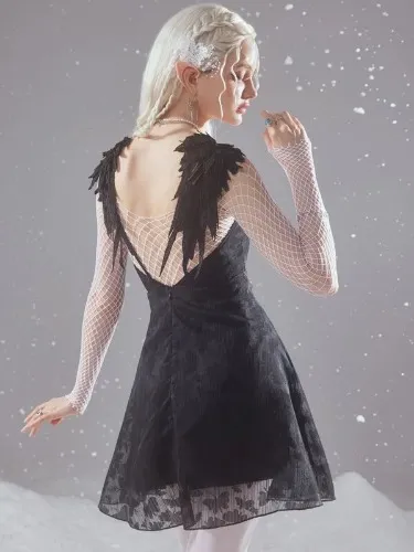 ROMWE Fairycore Wings Patched Backless Cami Dress