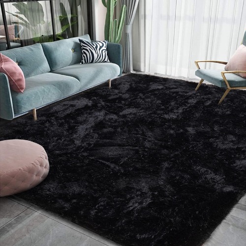 Fluffy Area Rug 4x6 Feet Black