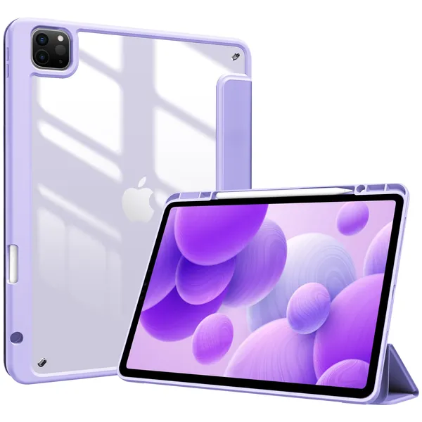 ProCase Smart Case voor iPad Pro 12.9 hoesje 6e/5e/4e/3e generatie 2022/2021/2020/2018, transparante achterkant shell cover met ingebouwde potloodhouder, automatisch slapen/wakker voor iPad Pro 12,9