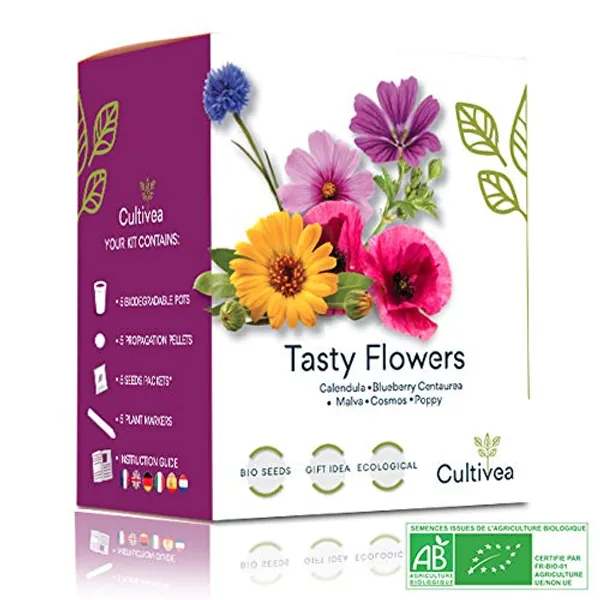 Cultivea Mini – Edible Flower Growing Set (Calendula, Korenbloem, Malva, Kosmos, Hibiscus)