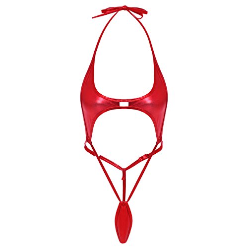 Women Teeny Weeny Sling Shot Halter Lingerie Babydoll Exotic Micro Mini Teddy Bodysuit One Piece Bikini Monokini Swimsuit - Red