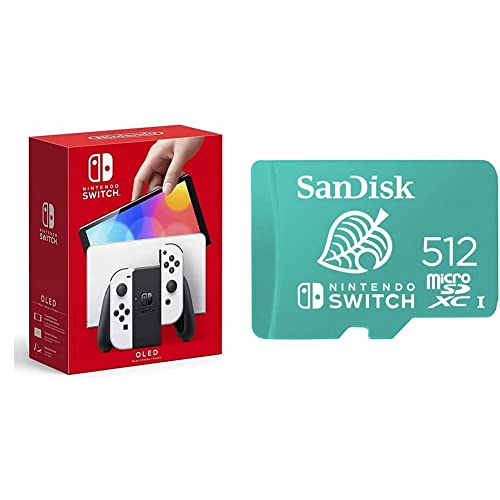 Nintendo Switch – OLED Model w/White Joy-Con and SanDisk 512GB microSDXC Card, Licensed Switch