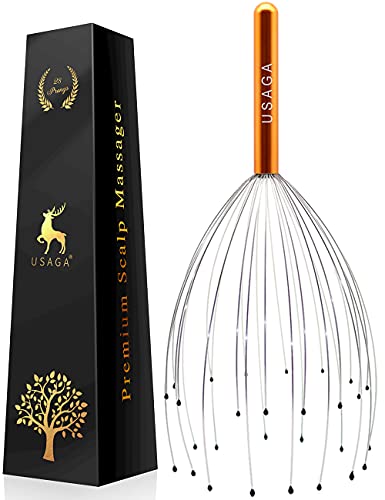 USAGA 28 Finger Head Scratcher, Head Massager, Scalp Massager, Head Whisk Massager, Wire Massager for Head Hair Body Massage and Stress Relax (Orange) - Orange