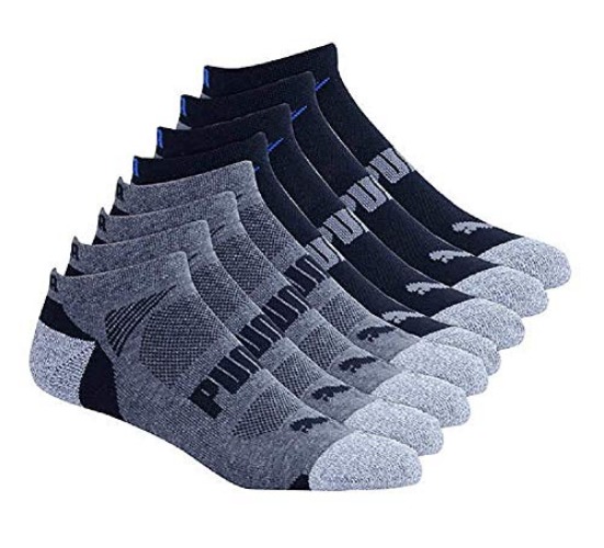 Puma Men's No show Sport Socks, Moisture Control, Arch Support (8 Pair) - Shoe Size: 6-12 - Black