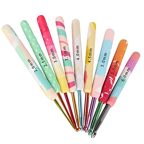 Coopay Warm Crochet Hooks 2G Crochet Hook Set for Women Girls Mom Teens, Cute Crochet Needles for Crocheting Art Aluminum Soft Grip Comfortable Knitting Hook for Yarn Craft Crochet Kit for Beginner - Bright Fruit