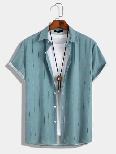 Basic Solid Line Stripe Shirt | Green / M