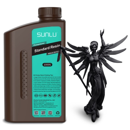 SUNLU 3D Printer Resin 1KG, 405nm UV Curing Standard Photopolymer Rapid Resin for 4K/8K LCD/DLP/SLA 3D Printing, High Precision, Low Shrinkage, Black 1000g