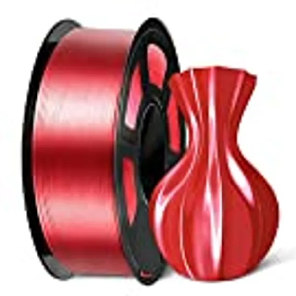 SUNLU Silk PLA Filament 1.75mm, Neatly Wound Shiny PLA 3D Printer Filament 1.75mm Dimensional Accuracy +/- 0.02mm, Fit Most FDM 3D Printers, 1kg Spool (2.2lbs), 330 Meters, Silky PLA Red