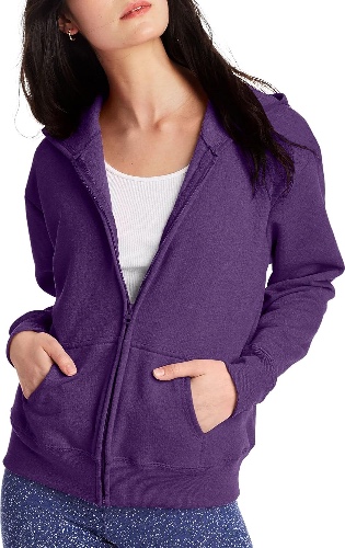 Hanes Women's Full-Zip Hooded Sweatshirt, EcoSmart Women's Sweatshirt, Women's Comfortable Hoodie - Large Violet Splendor Heather