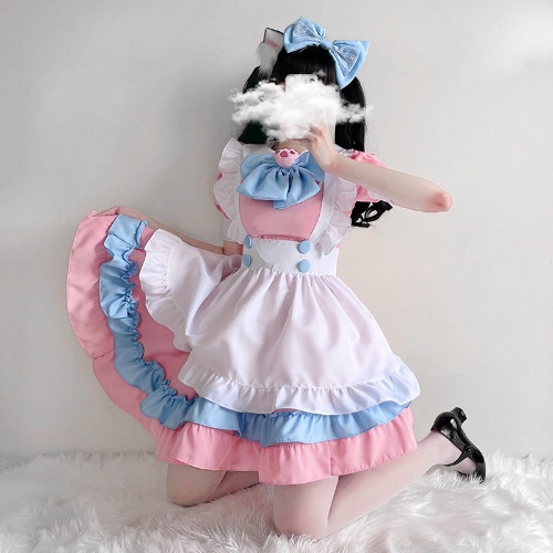 "Wonder Land" Kawaii Lolita Maid Dress | Pink & Blue / L