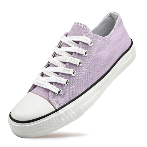 Exceligen Canvas Shoes for Women and Men Low Top Women's Fashion Sneakers Casual Tennis Shoes Classic Walking Shoes - 13 Women/12 Men - Purple
