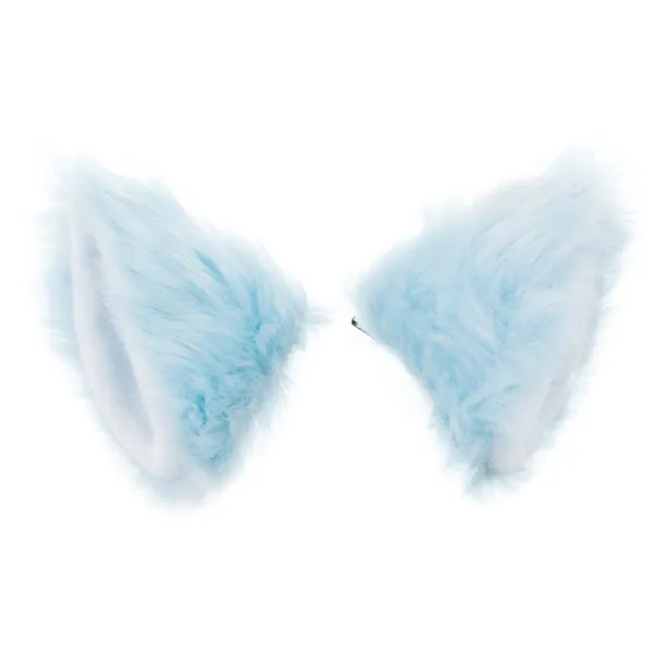 FunBase Kitty Fox Long Fur Ears Orecchiette Hair Clip Cosplay Accessory for Adult Kids - Blue + White