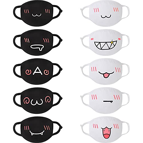 Zhanmai 10 Pieces Kawaii Mask Anime Face Mouth Mask Cute Mouth Covering Reusable Washable Mouth Mask for Women Girls Kids - Cute Style