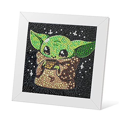 AllWenTo 5D Diamond Painting Kit for Kids with Wooden Frame Easy Small Anime Diamond Painting Full Drill Diamond Art Gem Painting for Beginners 7X7 inch (Baby Yoda) - Baby Yoda