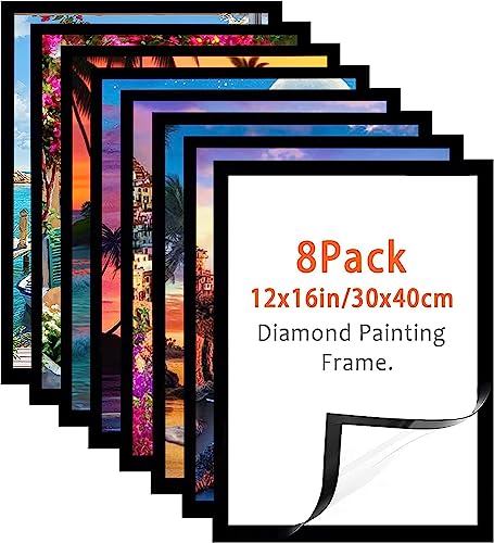 Diamond Art Frame 12x16 Inch - Diamond Painting Frames 30x40 cm Suitable for 10x14inch Picture, Diamond Paintings Frames Magnetic Self-Adhesive,Suitabble Frames for Wall Window Door - 8 Pack (Black)