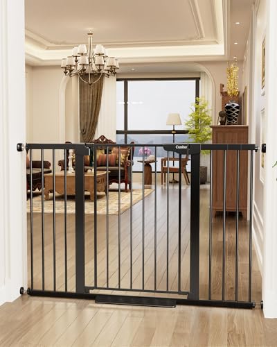Cumbor 36" Extra Tall Baby Gate for Stairs, 29.7-54.2" Extra Wide Dog Gate for Doorways Hallways, Pressure Mounted Child Gate for Wide Opening, Auto Close Personal Safety for Babies and Pets, Black - Black - 29.7-54.2"W x 36"H