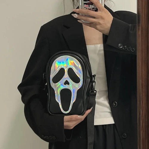 Multi Color Ghost Face Shoulder Bag - silvery