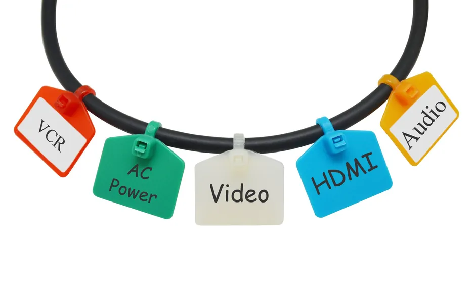 Mr-Label 110 mm Nylon Cable Zip Ties Tags Labels Marker – Write on | Self-Locking – with Free Printable Labels - for Wire Marking and Organizing (50 Pcs, Five Assorted Color)