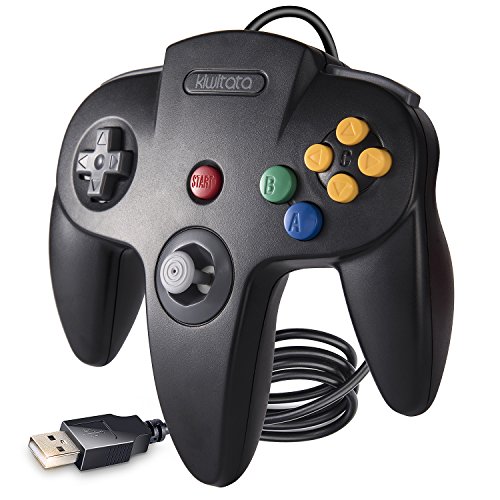 Classic N64 Controller for PC, kiwitatá N64 Wired USB Controller Game Pad Joystick Controller for Windows XP 7 8 & MAC Raspberry Pi 3 Black - 1Pack