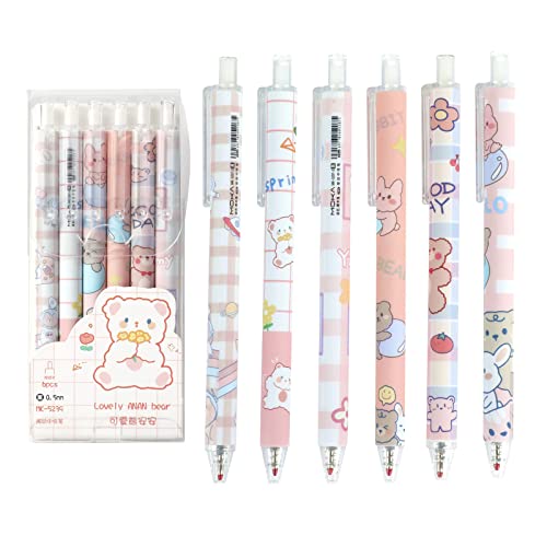 NSJDDWN Cute Kawaii Pens 6Pcs 0.5mm Black Ink Retractable Gel Pens Cute Kawaii Office School Supplies Kawaii Stationary for Kids for Journaling - brown - 6pcs