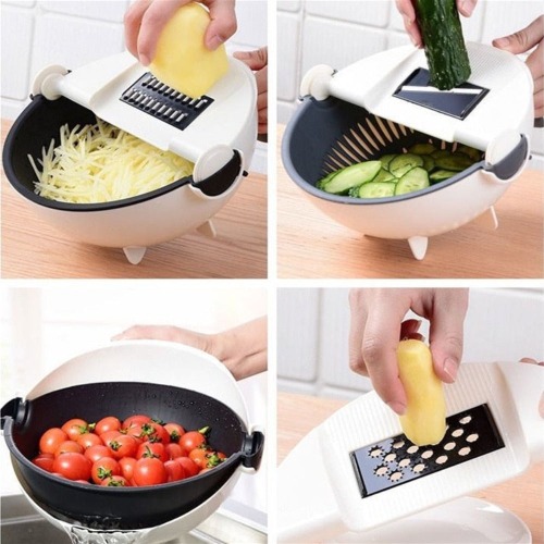 Multi function Stainless Steel Vegetable Slicer With Draining Basket - White