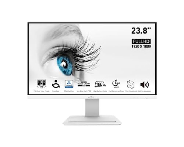 MSI 24” IPS FHD (1920 x 1080) Non-Glare with Super Narrow Bezel 100HZ 1ms 16:9 with Tilt Stand - White (Pro MP243XW)