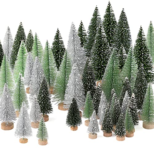 Mini Christmas Trees Decorations,Artificial Christmas Tree Bottle Brush Trees for Christmas Decor Christmas Party Home Table Craft Decorations (Silver,Green) - Silver,green