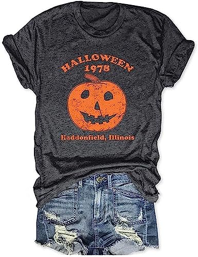 Halloween Pumpkin 1978 Shirts Women Haddonfield Vintage Horror Movie T-Shirts Michael Myers Graphic Tee Tops - Medium - A-pumpkin