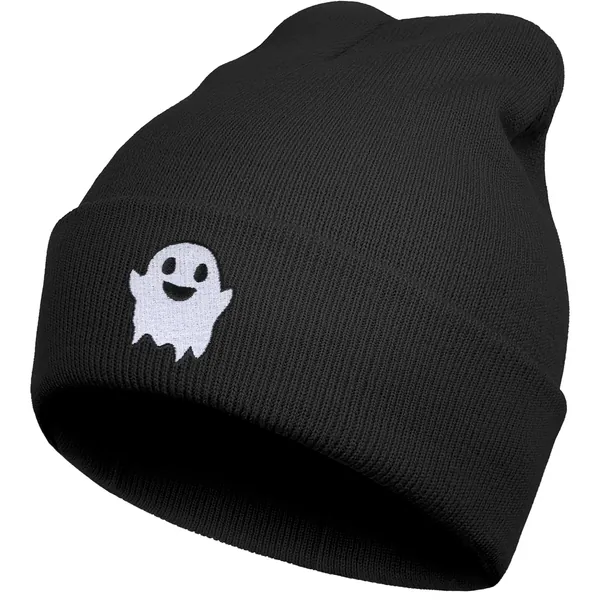LHSCVUFASC Ghost Cap Halloween Boo Hats for Men Women Trucker Hat Embroidered Beanie - One Size Black-1