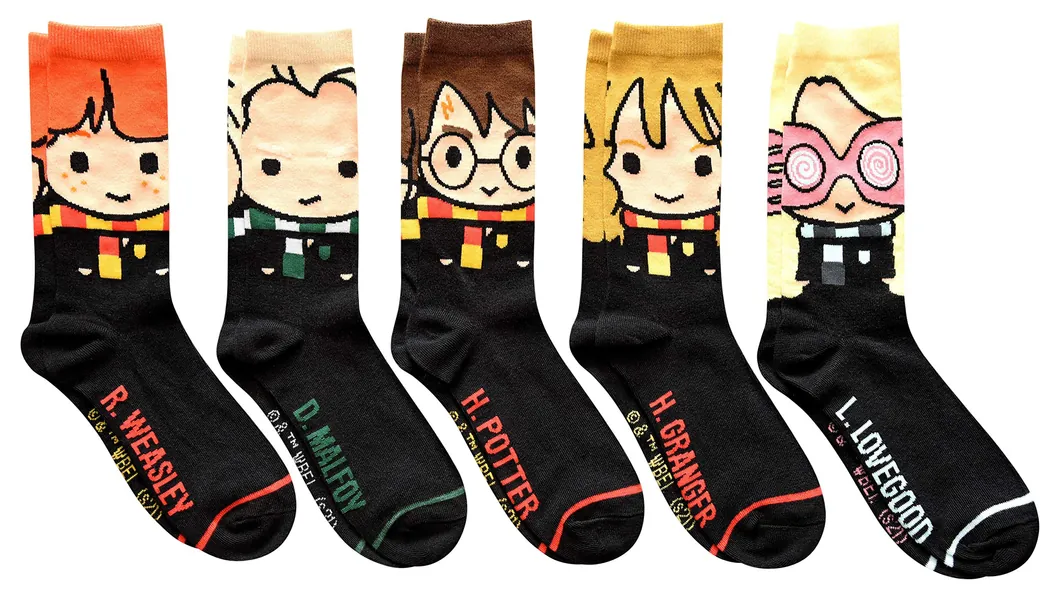 Harry Potter Cute Chibi Character Art Juniors/Ladies Crew Socks 5 Pair Pack - 4-10