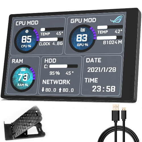 WOWNOVA English Version Computer Temp Monitor, PC Sensor Panel Display, PC Temperature Display for PC ARGB Computer Case Secondary Screen, IPS USB Mini Screen PC CPU RAM HDD Data Monitor - black