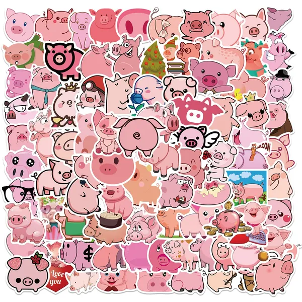 Pig Stickers 100pcs Waterproof Vinyl Cartoon Stickers for Water Bottle Skateboard Luggage Snowboard Car Bicycle - 