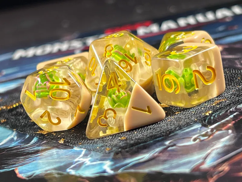 Desert Succulent DnD Dice Set for Dungeons and Dragons | D20 TTRPG Polyhedral Dice Set |  A Succulent on Sand Color Resin