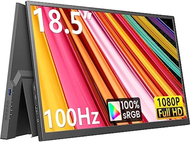 Lasitu Portable Monitor 18.5 Inch 100Hz 100% sRGB FHD 1080P Travel Monitor IPS HDR USB C Portable Screen HDMI Gaming Monitor External Monitor for Laptop PC Phone Xbox PS4-5 Switch with Kickstand - 18.5 Inch