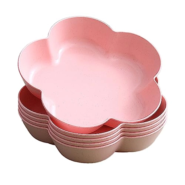 Wumuzai 5 Pack Small Dessert Bowls 21oz, 7 Inch Wheat Straw Snack Appetizer Plates, Pinch Prep Bowls for Cooking, Seasoning Spice Dipping Bowls Dishes, Reusable Cake Plates for Party BBQ (Pink)