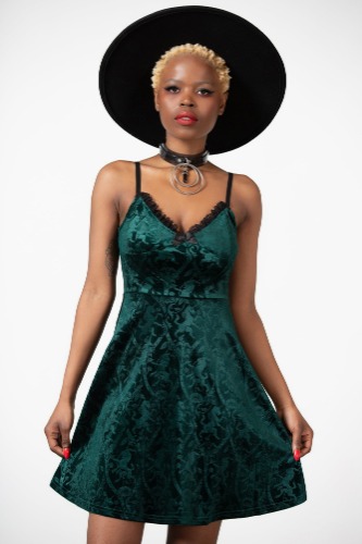 Mistress Of Mayhem Skater Dress [EMERALD] | S / Emerald / 92% Polyester 8% Elastane