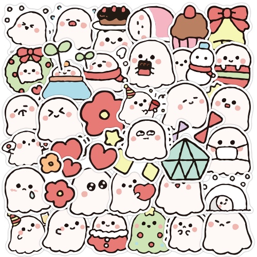 Cute Ghost Stickers, 40 PCS Vinyl Waterproof Cute Ghost Small Stickers for Phone Case, Water Bottles, Laptops - 