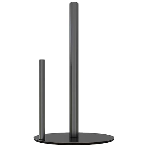 Paper Towel Holder Black Kitchen Roll Holder, Premium Stainless Steel Paper Towel Holder for Kitchen Roll Organize, Countertop Roll Dispenser with Weighted Base - Black - Stainless Steel