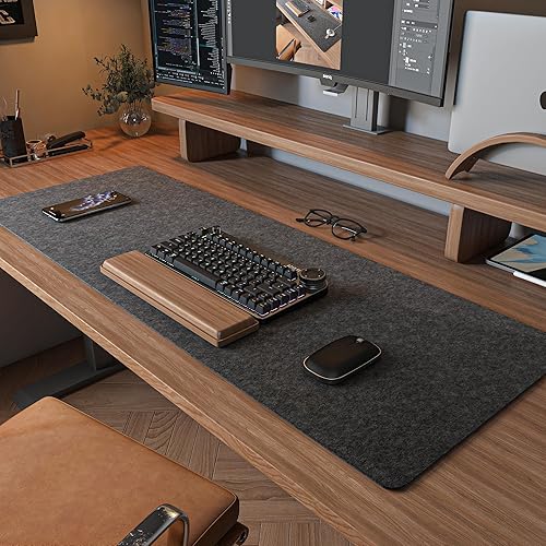 Felt Desk Mat | Computer Mat for Desk(36x12Inches) | Large Felt Mouse Pad and Keyboard Mat | Desk Protector for Office | Dark Gray - Dark Gray - 90cmx30cm