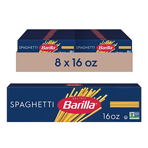 Barilla Spaghetti Pasta, 16 oz. Box (Pack of 8) - Non-GMO Pasta Made with Durum Wheat Semolina - Italy's #1 Pasta Brand - Kosher Certified Pasta - Spaghetti - 1 Pound (Pack of 8)