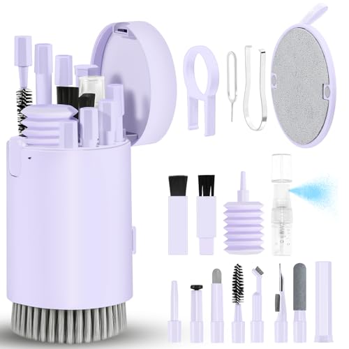 Laptop Phone Screen Cleaner Kit, Computer Keyboard Brush Cleaning Spray for iPhone AirPods Macbook iPad, 20-in-1 Electronic Device Clean Tool For Camera PC Monitor Earbud TV Tablet Car Screens- Purple - Purple